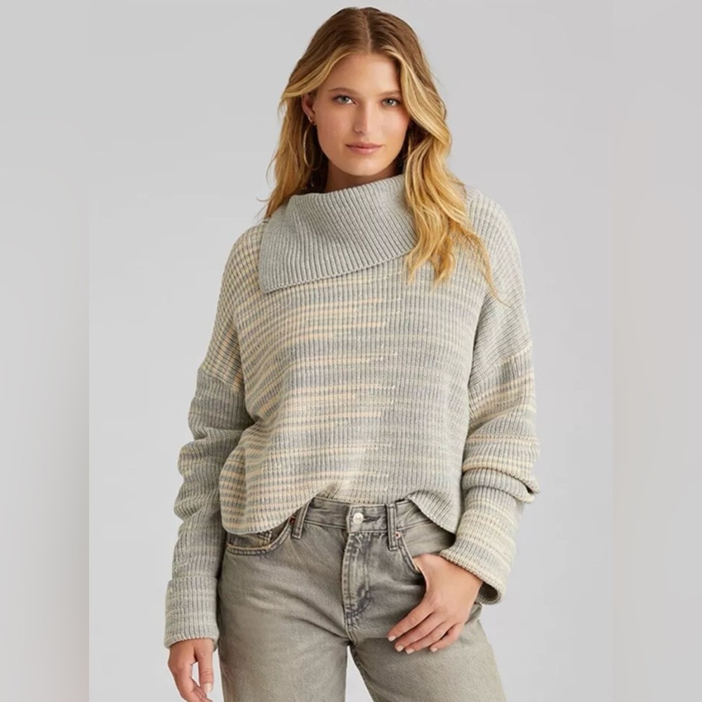 NWT 525 Split Turtleneck Pullover Sweater, Heather Grey Multi Size Small